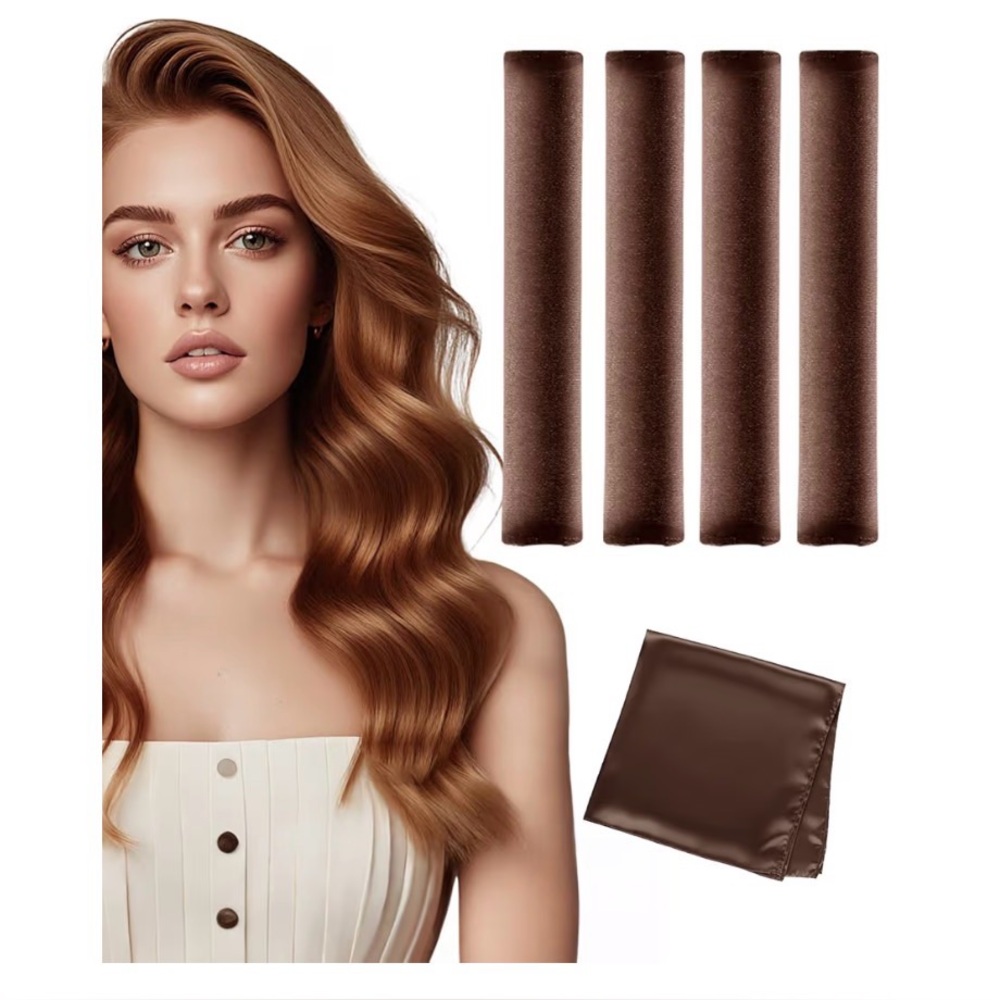 NWT 4-Pcs Jumble Heatless Overnight Hair Curlers Headscarf and Hook Long Hair